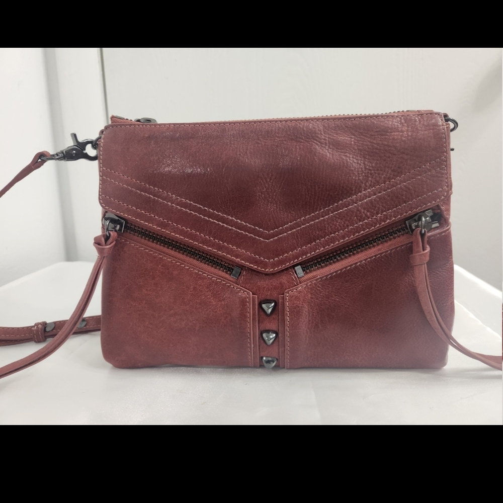 BOTKIER Leather Purse Shoulder Bag Boho Handbag Crossbody Zipper Mauve